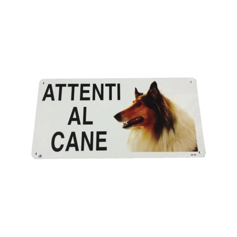 Cartello ATTENTI AL CANE 12,5X25 cm collie - piccoli graffi